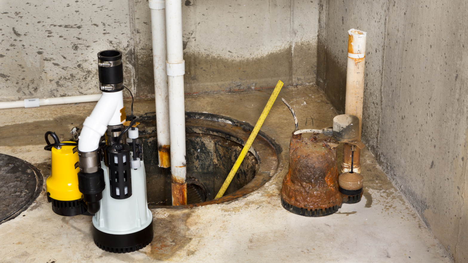 a failed sump pump being replaced