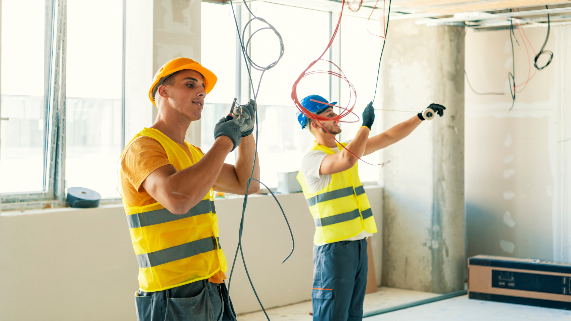 electrical contractors working on a project after securing the proper insurance coverage
